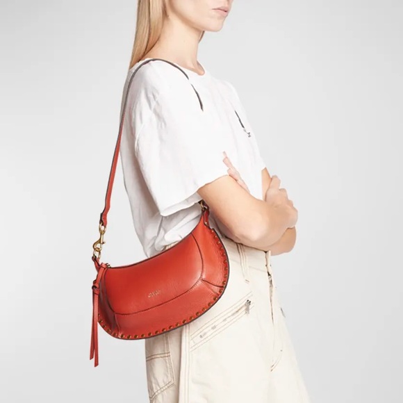 Isabel Marant Oskan Moon Leather Studded Shoulder Bag in Terracotta - Picture 2 of 6